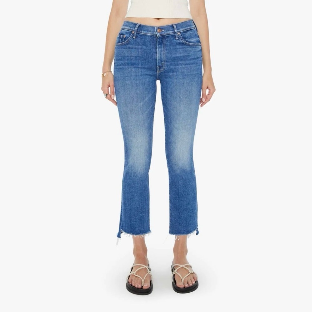 Mother 29 The Insider Crop Step Fray Different Strokes Blue Denim Jeans